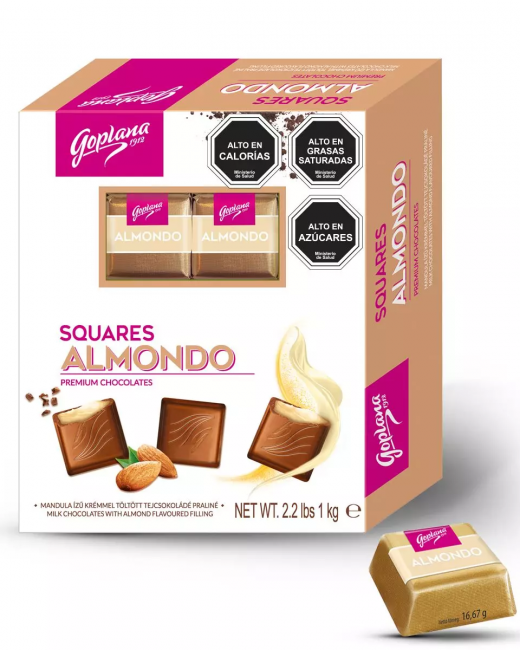 CUADRITO DE CHOCOLATE ALMENDRA CAJA 60 UN.