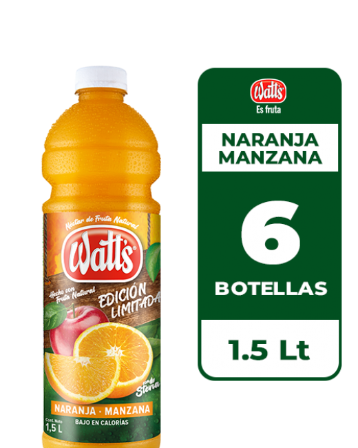 WATTS NARANJA MANZANA 1.5 LT DISPLAY 6 UN.